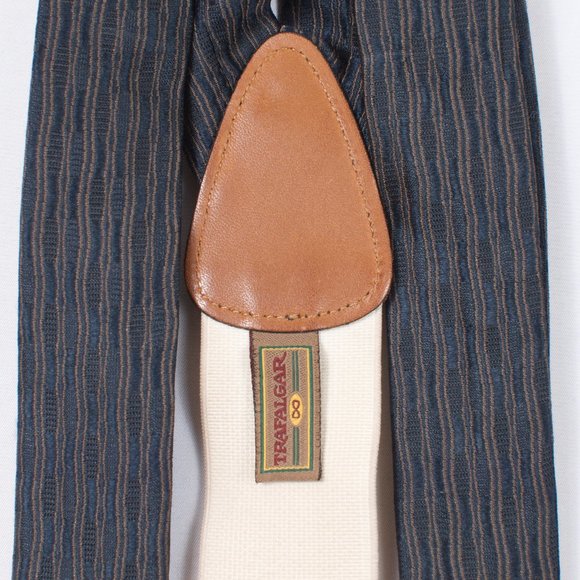 Trafalgar Men's Suspenders  Navy beige Striped Silk - Picture 3 of 5